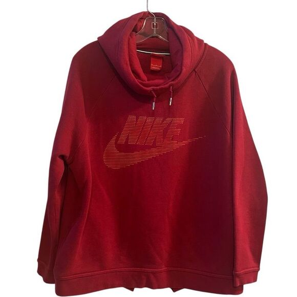Nike Women's Funnel Neck Hoodie Red Size L Long Sleeve Casual - Picture 1 of 12